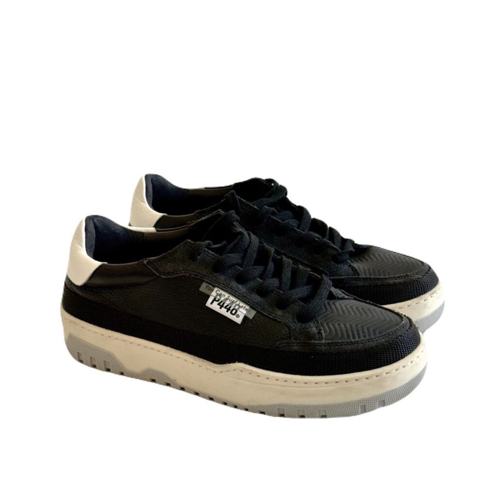 P448 Women’s Sneakers Black/White Leather Suede Size 37 Made in Italy
